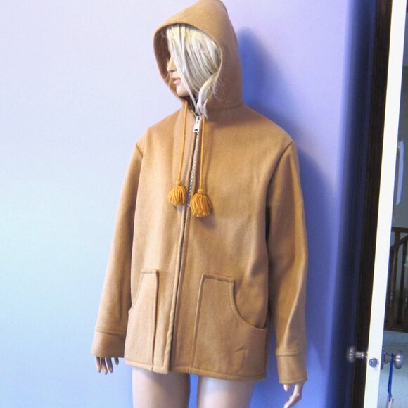 Vintage 60s INDIAN ARTISAN CANADIAN CAMEL WOOL HOODED COAT RARE COLLECTOR - Picture 3 of 11
